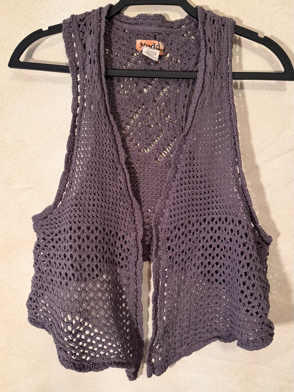 Vintage Mudd Crochet Open Vest in Gray Grey Size L